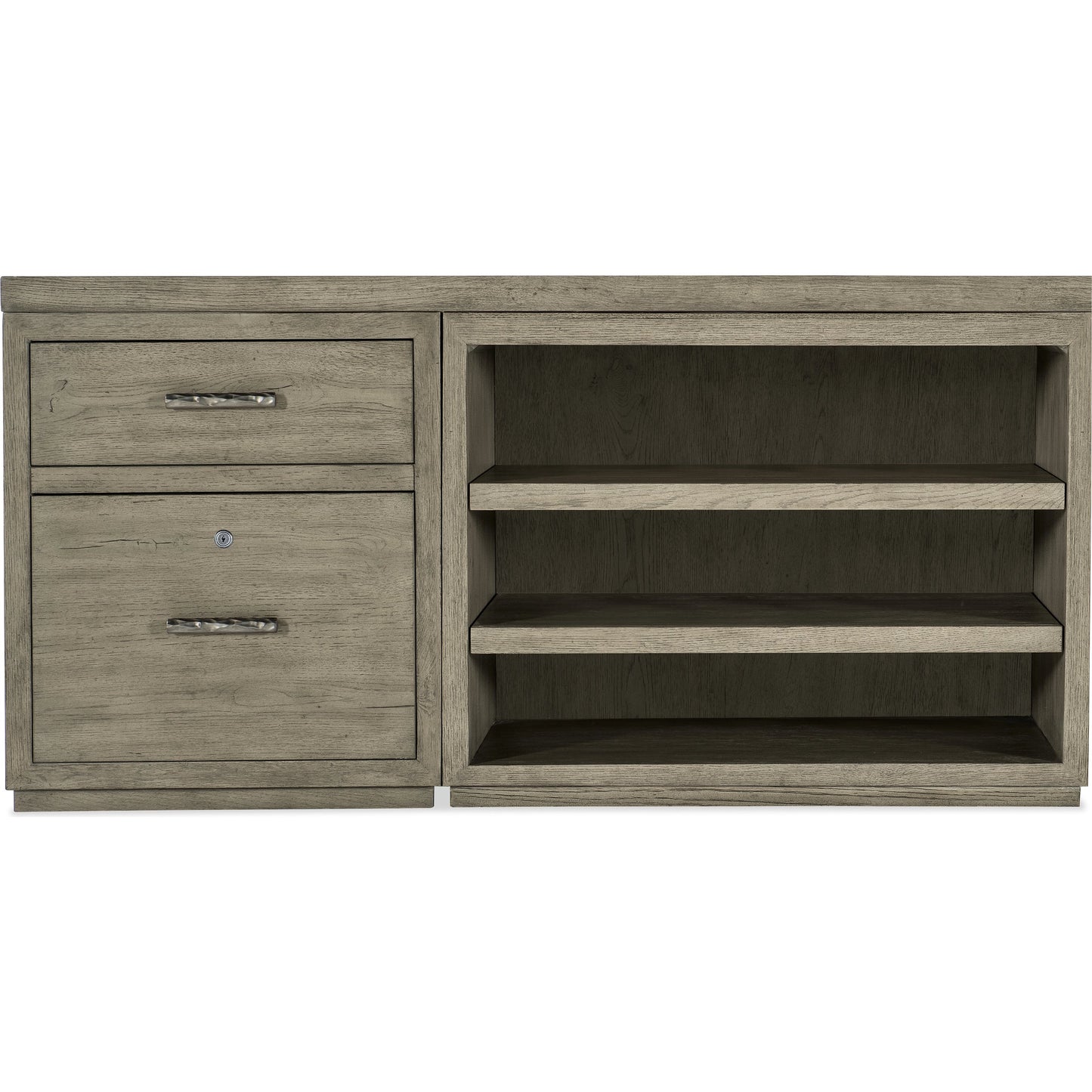 004 SI-1900754 | Additional Silo | Linville Falls Credenza with Small File and Open by Hooker Furniture in mink, antique pewter. Made from oak veneers in a modern style.
