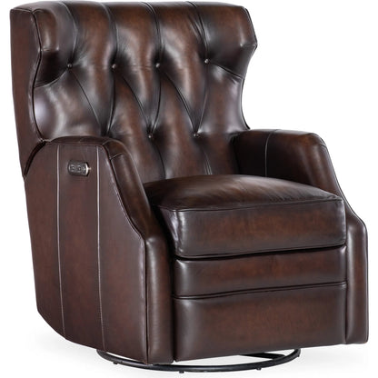 Henderson Power Swivel Glider Recliner by Hooker Furniture in dark brown. Made from unique in a traditional style.