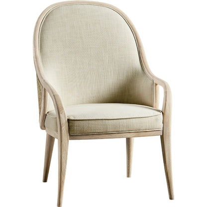 Water Basin Dining Arm Chair by Jonathan Charles in whitewash oak. Made from oak, foam, fabric, grass cloth in a modern style.