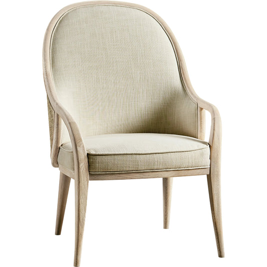 Water Basin Dining Arm Chair by Jonathan Charles in whitewash oak. Made from oak, foam, fabric, grass cloth in a modern style.