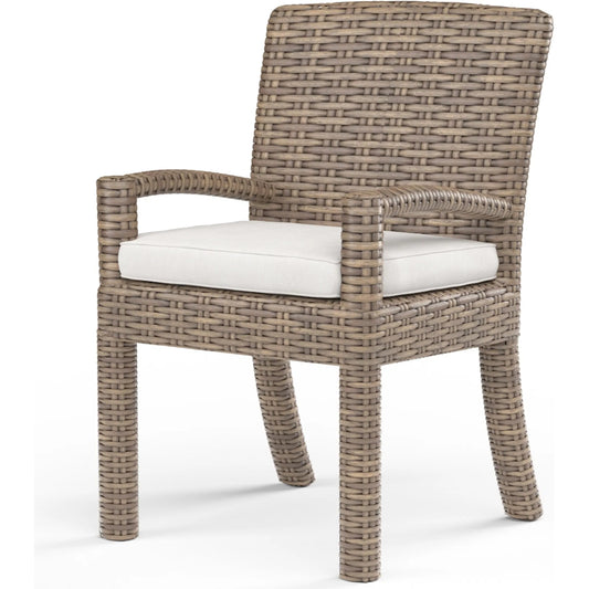 Havana Outdoor Dining Chair in Canvas Flax by Sunset West in tobacco. Made from resin wicker in a modern style.