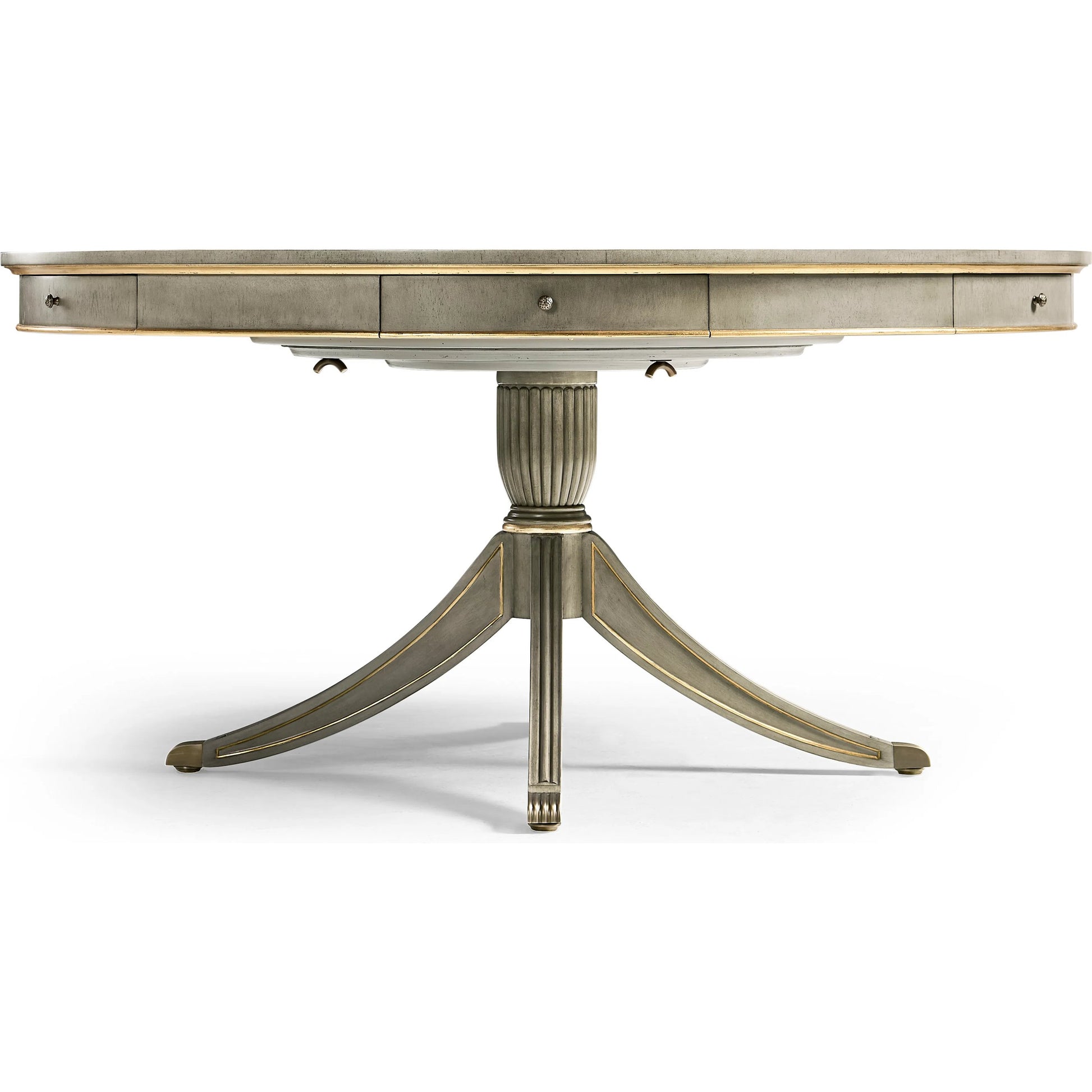 Timeless Solar Spider Leg Pedestal Dining Table by Jonathan Charles in sun bleached cherry. Made from cherry, brass in a modern style.