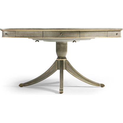 Timeless Solar Spider Leg Pedestal Dining Table by Jonathan Charles in sun bleached cherry. Made from cherry, brass in a modern style.