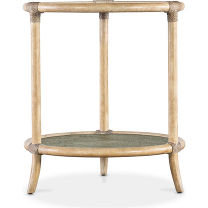 Retreat Raffia End Table by Hooker Furniture. Made from maple veneers, engineered raffia, rope, tempered glass in a cottage & farmhouse style.