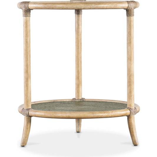 Retreat Raffia End Table by Hooker Furniture. Made from maple veneers, engineered raffia, rope, tempered glass in a cottage & farmhouse style.