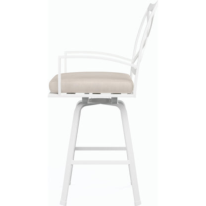 Bristol Outdoor Swivel Counter Stool in Canvas Flax w/ Self Welt by Sunset West. Made from aluminum in a modern style.