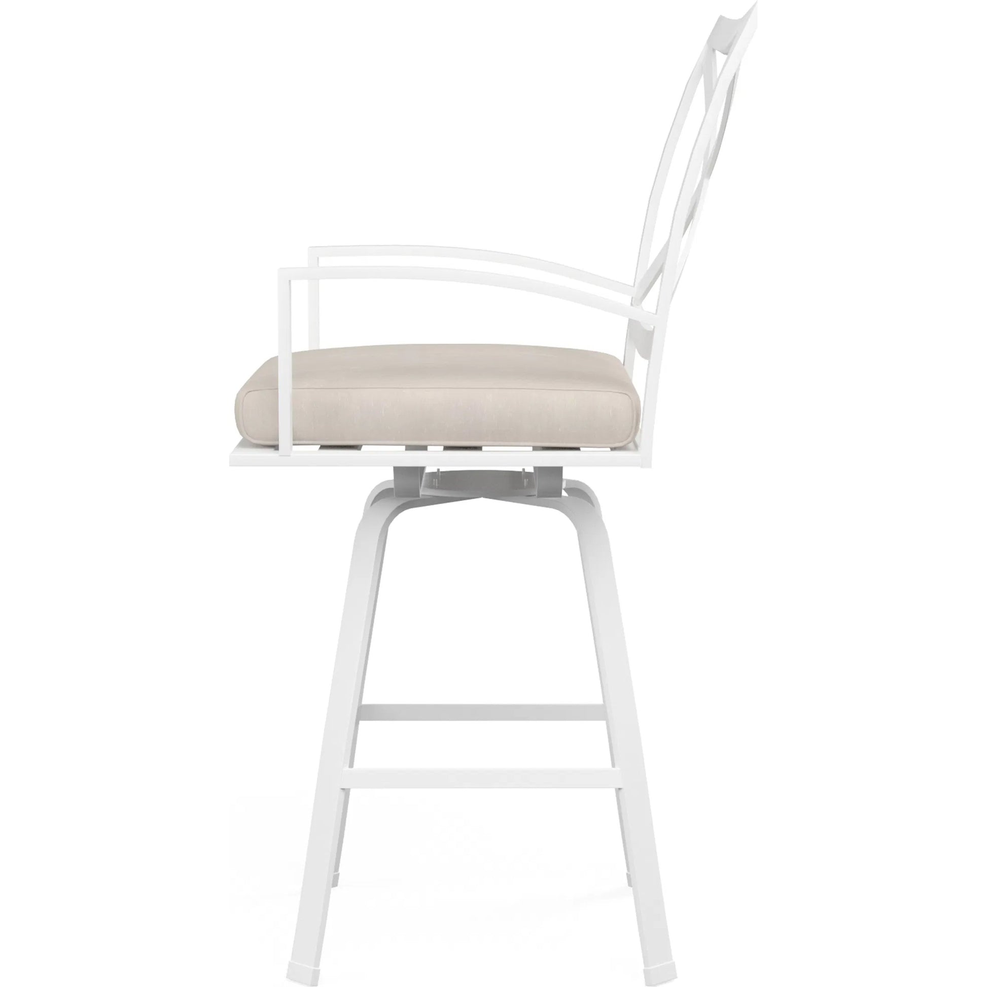 Bristol Outdoor Swivel Barstool in Canvas Flax w/ Self Welt by Sunset West. Made from aluminum in a modern style.