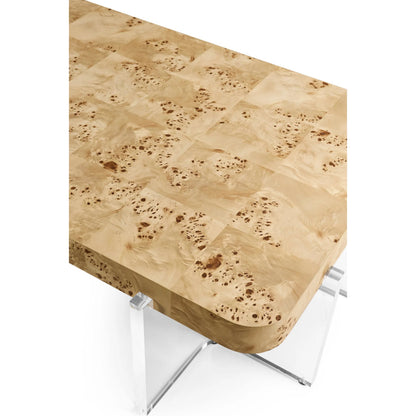 Veil Rectangular Cocktail Table by Jonathan Charles in natural mappa burl. Made from mappa burl in a modern style.