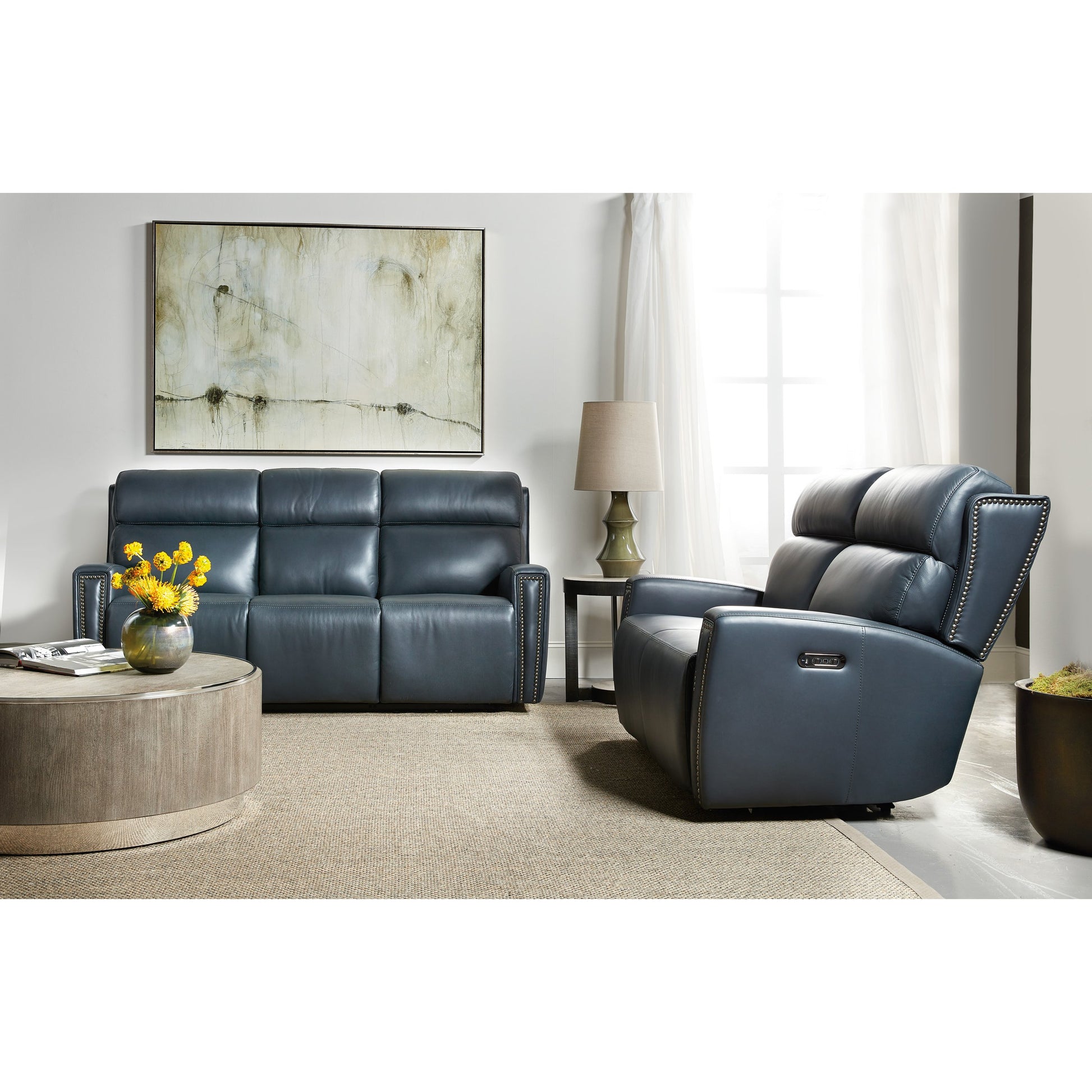 Ruthe Zero Gravity Power Recline Loveseat by Hooker Furniture. Made from leather in a traditional style.