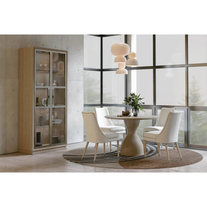 Water Shoal Linen & Grasscloth Host Chair by Jonathan Charles in grasscloth, performance linen. Made from hardwood solids, foam, fabric, grass cloth, brass in a transitional style.