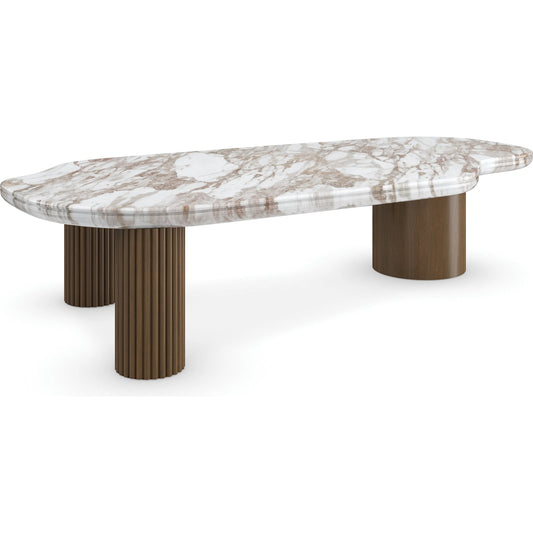 Seychelles Cocktail Table by Caracole in retro walnut. Made from walnut, stone in a modern style.