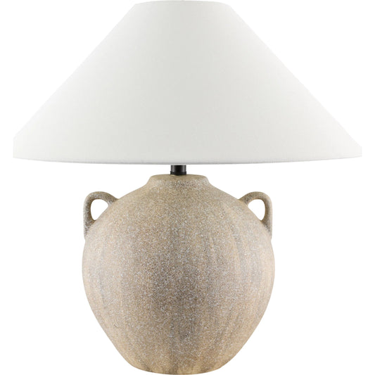 Araya Accent Table Lamp by Galey Alix x Livabliss. Made from ceramic, linen, polystyrene, iron in a transitional style.