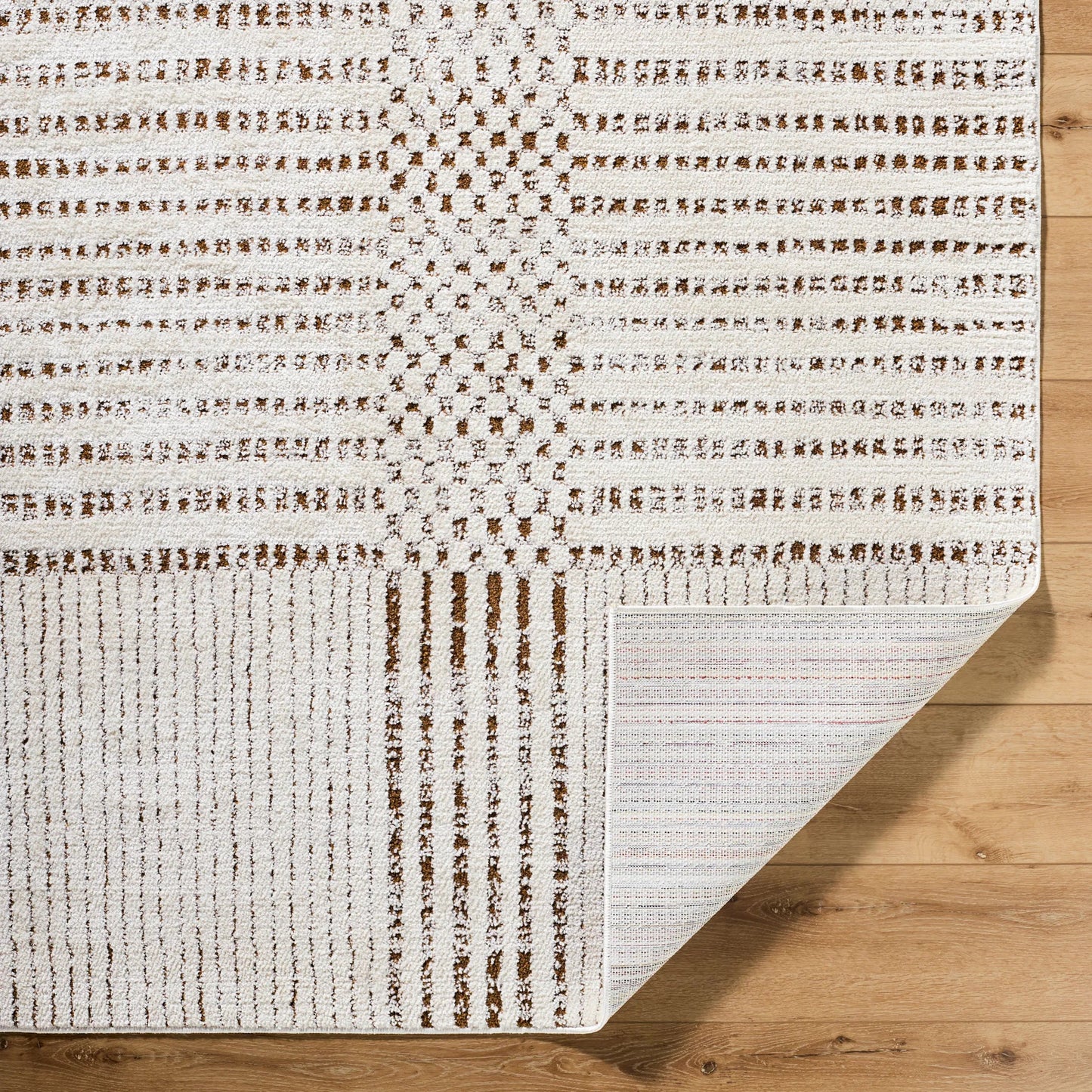 004 SI-2258376,SI-2258377,SI-2258378,SI-2258379 | Closeup | Architect GAAR-2303 Rug by Galey Alix x Livabliss in ivory, dark brown. Made from polyester in a unique style.