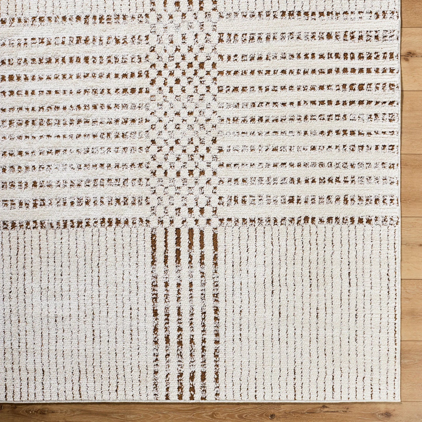 008 SI-2258376,SI-2258377,SI-2258378,SI-2258379 | Closeup | Architect GAAR-2303 Rug by Galey Alix x Livabliss in ivory, dark brown. Made from polyester in a unique style.
