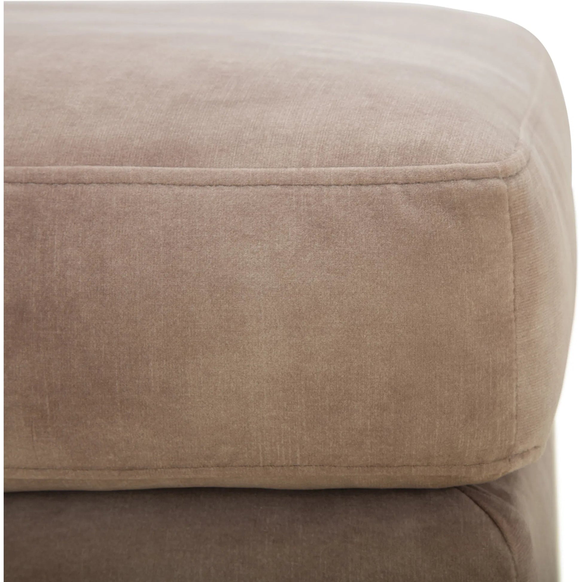 Benjamin Dining Bench by Livabliss in almond. Made from polyester, brass, polyester wrapped foam in a transitional style.