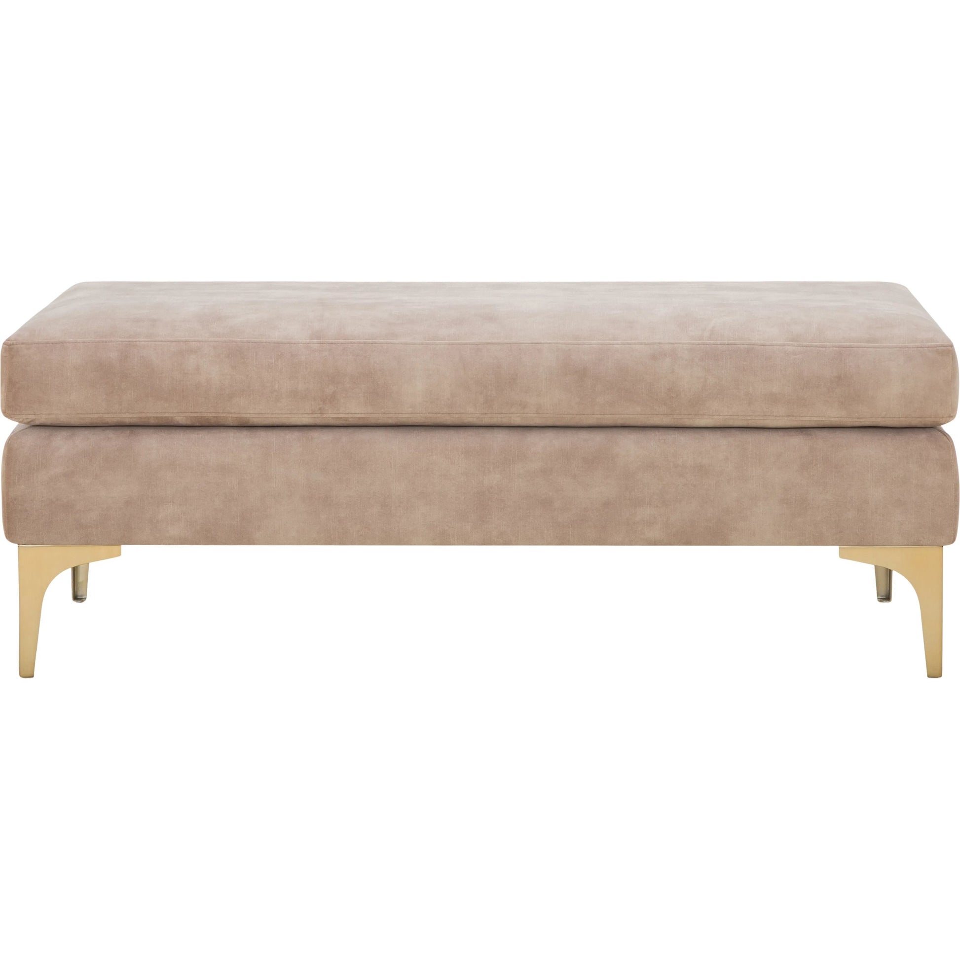 Benjamin Dining Bench by Livabliss in almond. Made from polyester, brass, polyester wrapped foam in a transitional style.