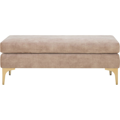 Benjamin Dining Bench by Livabliss in almond. Made from polyester, brass, polyester wrapped foam in a transitional style.