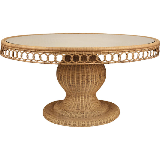 Gabrielle Round Diameter Pedestal Dining Table by Worlds Away in woven rattan. Made from unique in a unique style.