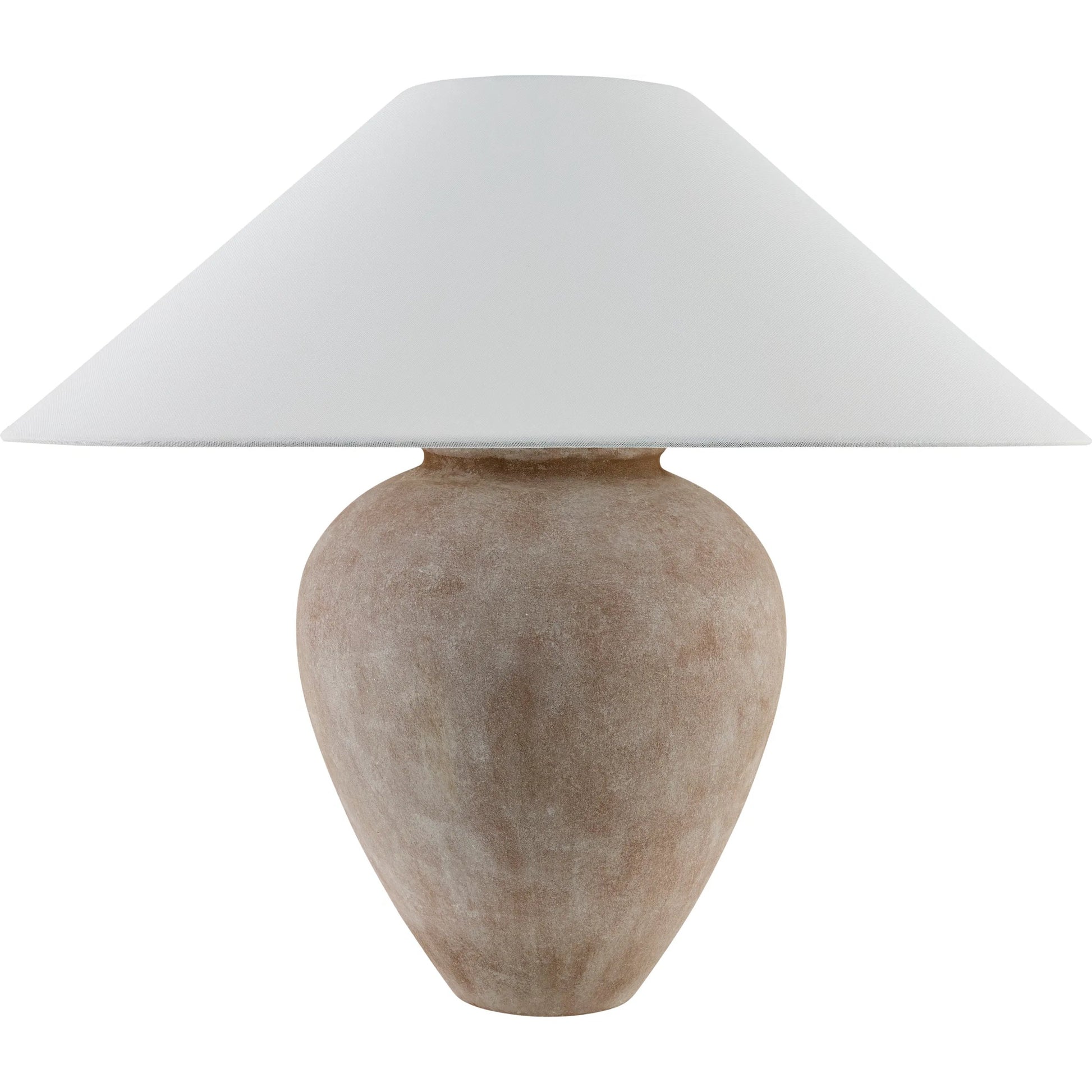 Camden Ford Brown Accent Table Lamp by Galey Alix x Livabliss in body: brown; shade: white; finial: metallic - brass; harp: metallic - brass; cord: translucent and metallic, glazed. Made from ceramic, linen, polystyrene, iro