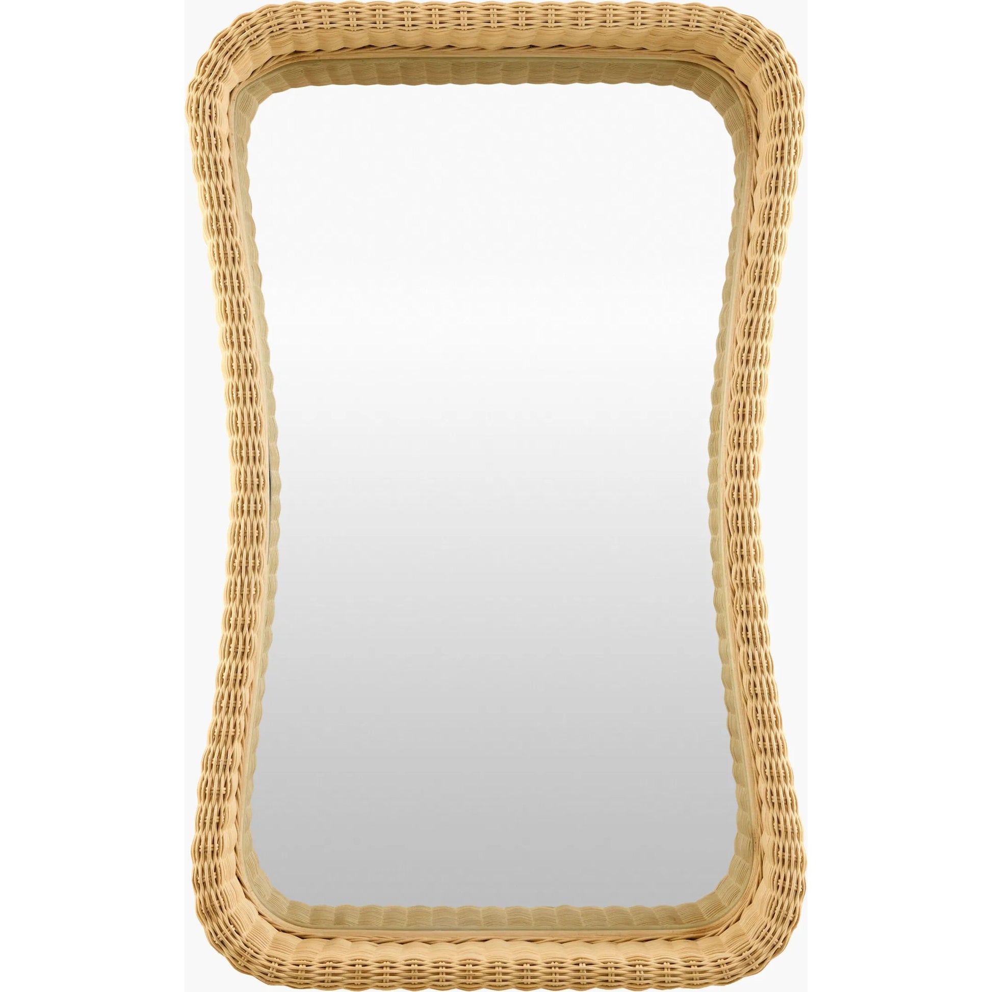 Currington Accent Mirror by Galey Alix x Livabliss in natural and lacquered. Made from rattan in a unique style.