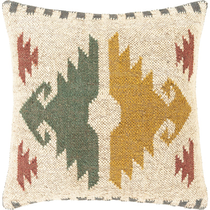 Gada Pillow - 17616 by Surya in amber, beige, brown, rust, dark green, navy. Made from 80% wool, 20% jute, 100% cotton in a rustic style.