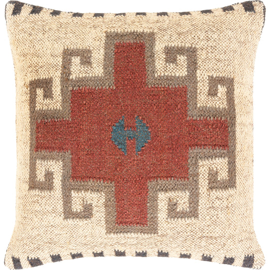 Gada Pillow - 27520 by Livabliss in beige, rust, khaki. Made from 80% wool, 20% jute, 100% cotton in a rustic style.