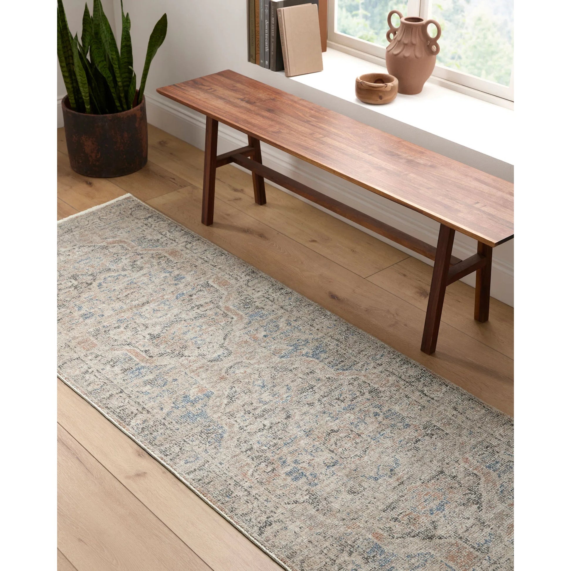 Maria Elena GADA-2303 Rug by Galey Alix x Livabliss in dark brown, oatmeal, brown, dark blue, ivory. Made from polyester in a unique style.
