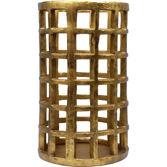 Gage Pillar Candle Holder by Worlds Away in gold. Made from unique in a unique style.