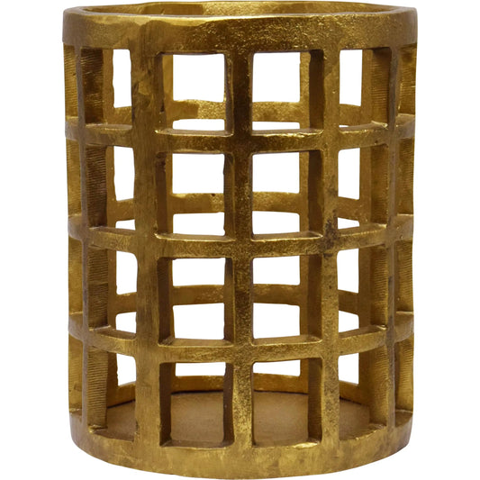 Gage Pillar Candle Holder by Worlds Away in gold. Made from unique in a unique style.
