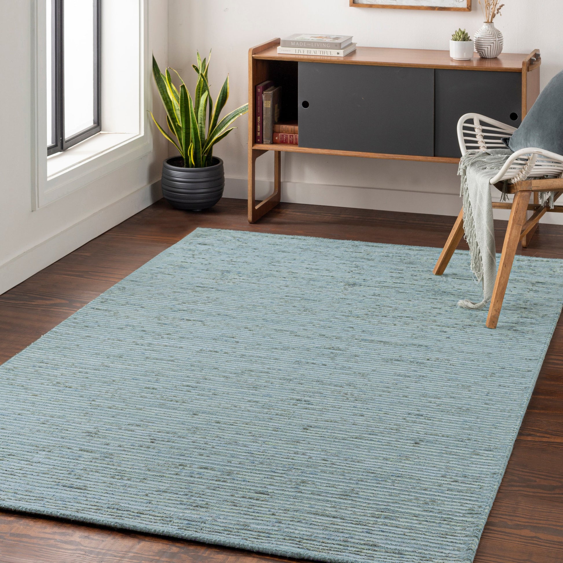 Gaia GAI-1001 Rug by Surya in deep teal, sky blue. Made from 50% viscose, 50% wool in a unique style.