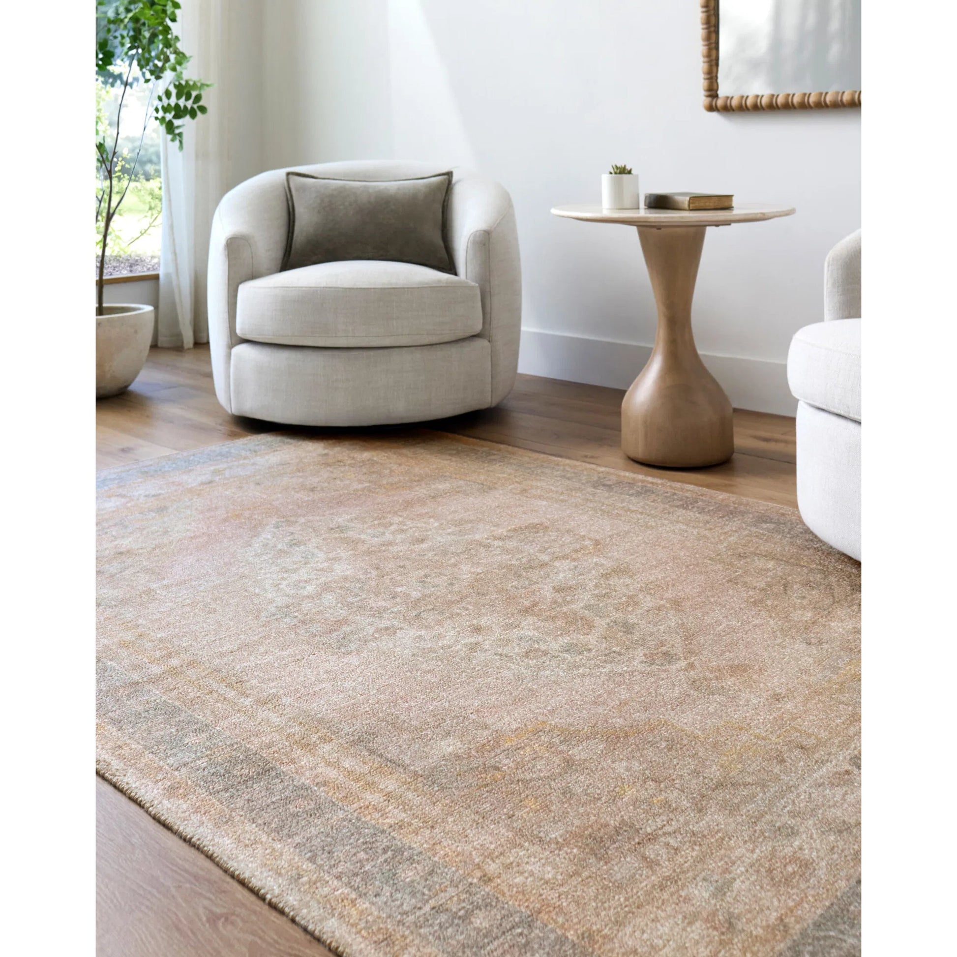 Luciana GALU-2300 Rug by Galey Alix x Livabliss in dusty rose, taupe, sage, antique gold, charcoal. Made from polyester in a unique style.