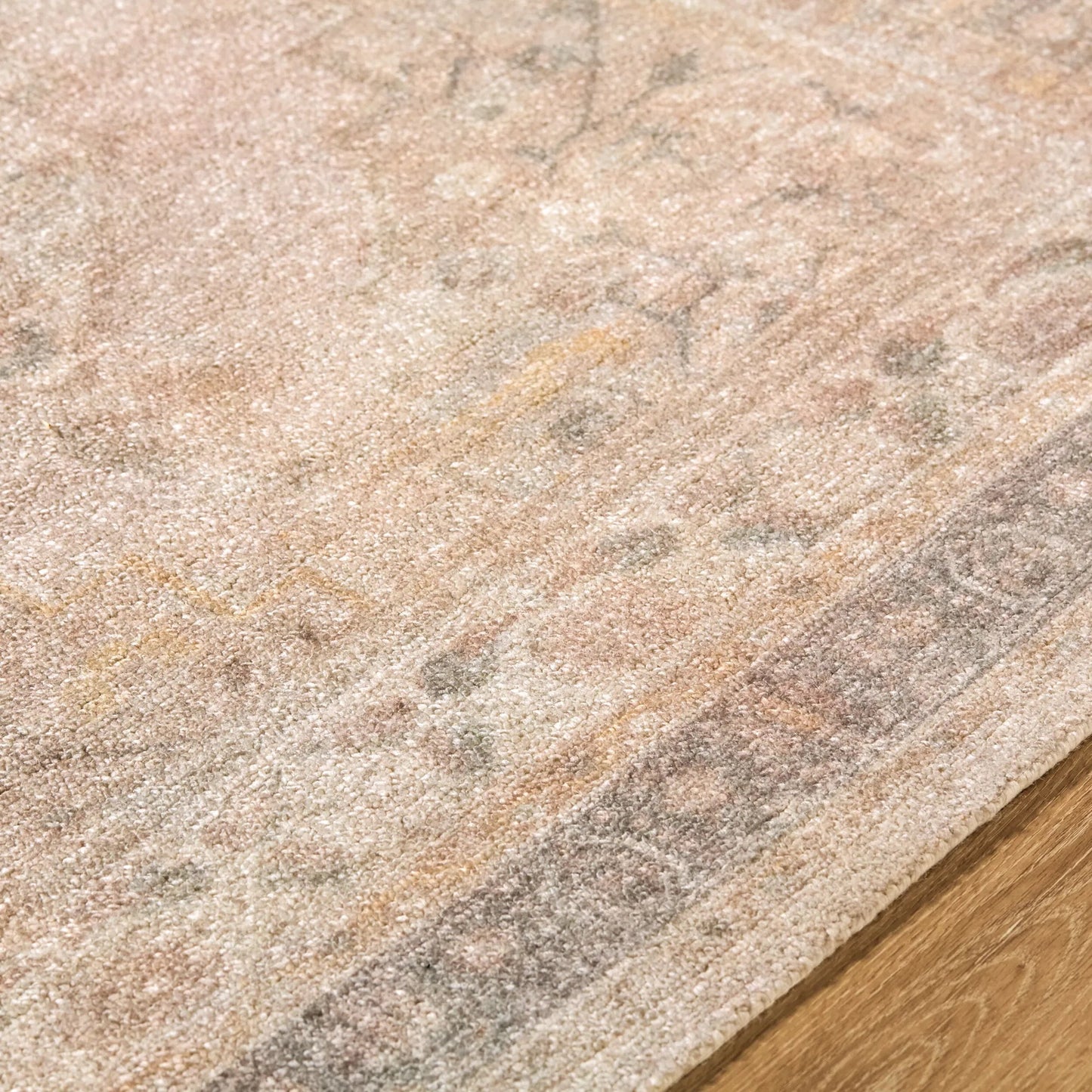 003 SI-2349530,SI-2349531,SI-2349532,SI-2349533 | Closeup | Luciana GALU-2300 Rug by Galey Alix x Livabliss in dusty rose, taupe, sage, antique gold, charcoal. Made from polyester in a unique style.