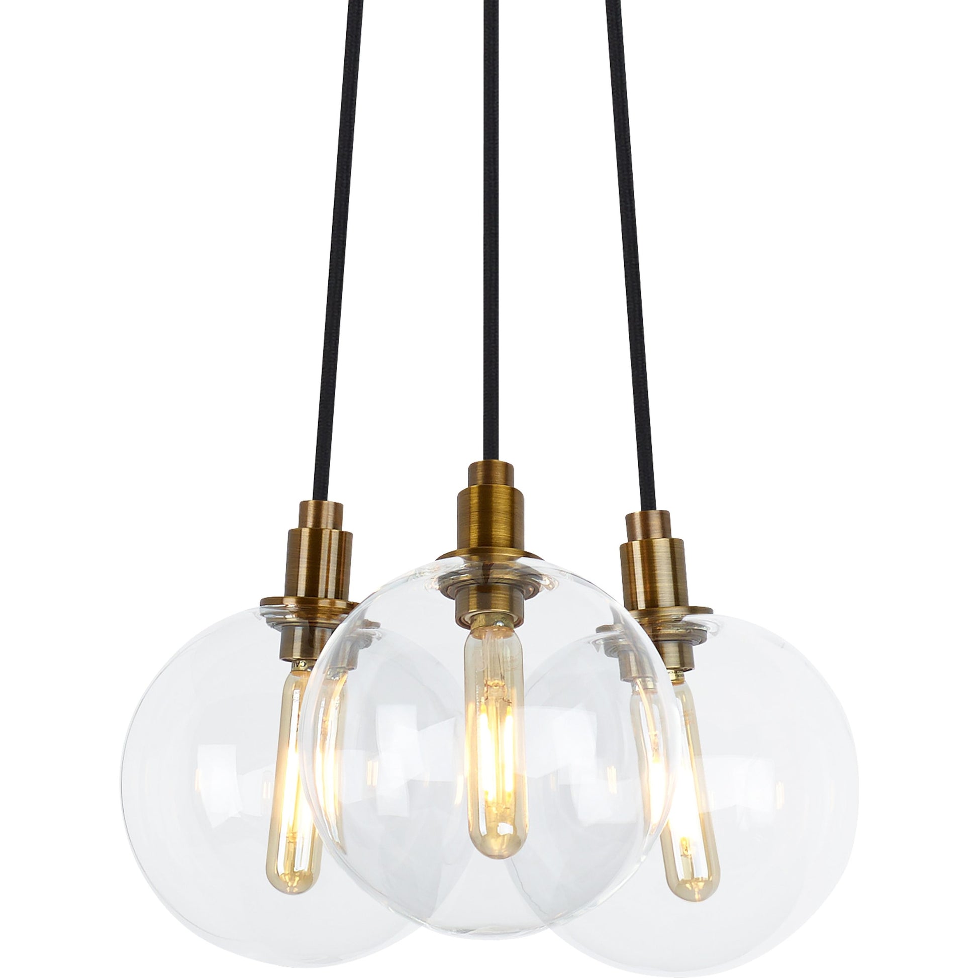 Gambit Multi-Port Chandelier by Tech Lighting in aged brass. Made from glass in a modern style.