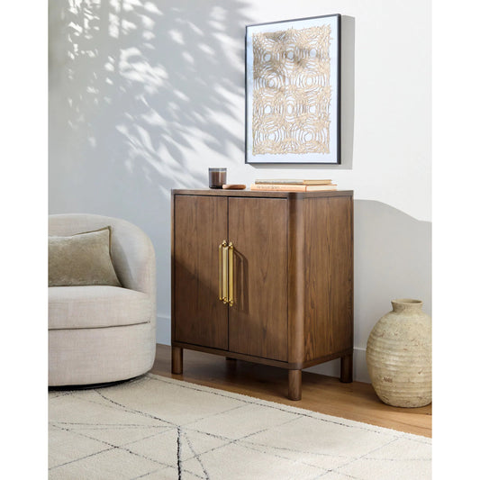 Marshall Cabinet by Galey Alix x Livabliss in dark brown and natural, lacquered. Made from ash wood veneer, plywood in a unique style.