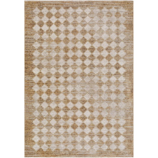 Myrtle Avenue GAMY-2304 Rug by Galey Alix x Livabliss in taupe, mustard, cream, camel, dark brown. Made from polypropylene, polyester in a unique style.