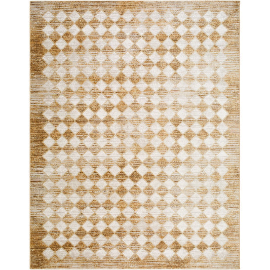 Myrtle Avenue GAMY-2304 Rug by Galey Alix x Livabliss in taupe, mustard, cream, camel, dark brown. Made from polypropylene, polyester in a unique style.