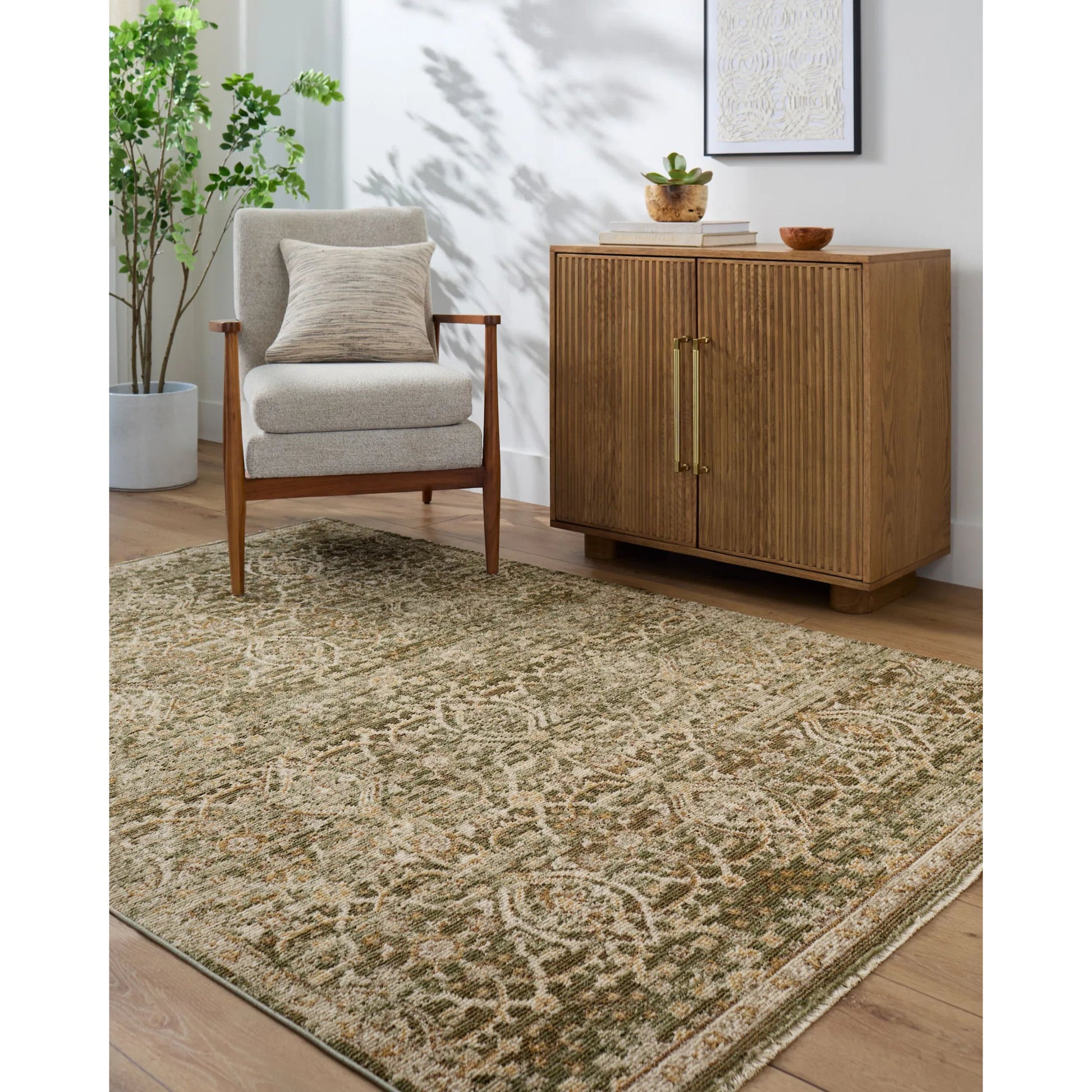 Myrtle Avenue GAMY-2305 Rug by Galey Alix x Livabliss in olive, taupe, medium gray, dark brown, cream, mustard. Made from polypropylene, polyester in a unique style.