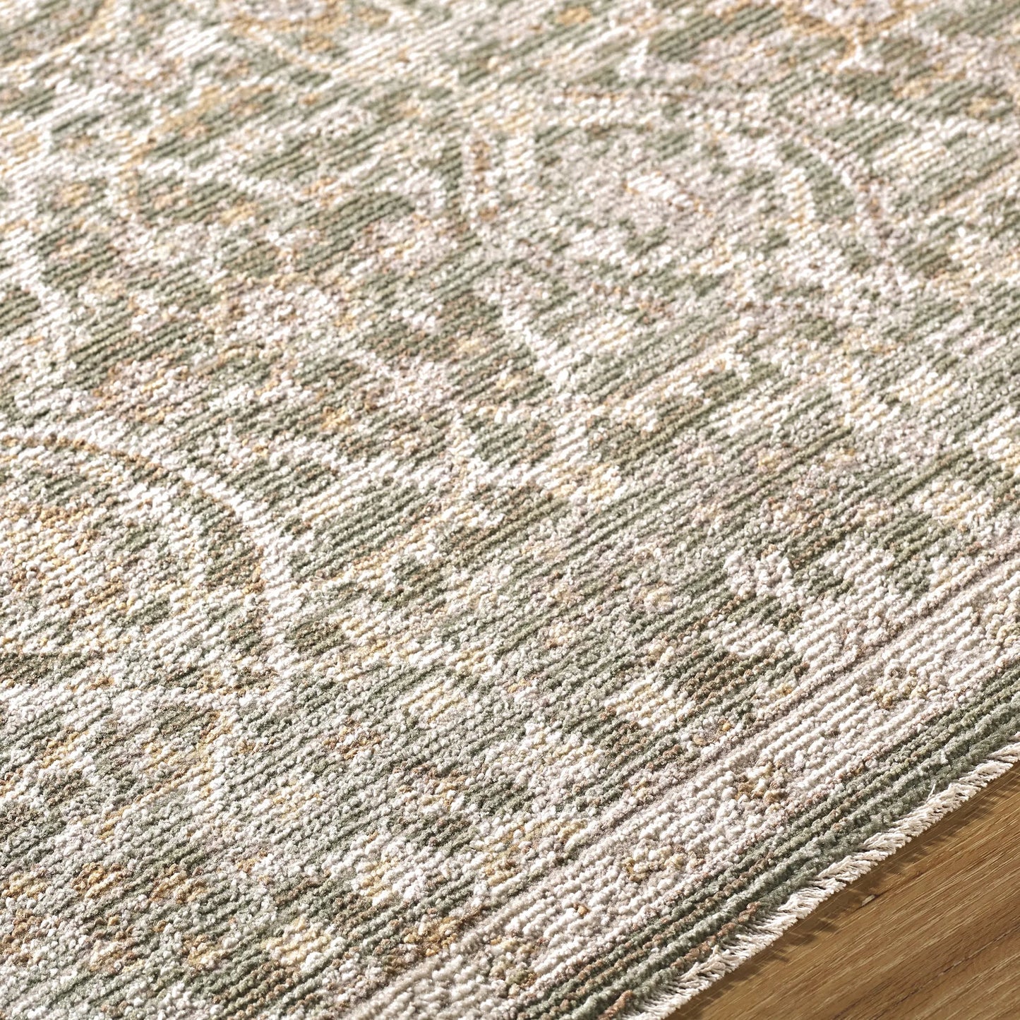 004 SI-2258464,SI-2258465,SI-2258466,SI-2258467 | Closeup | Myrtle Avenue GAMY-2305 Rug by Galey Alix x Livabliss in olive, taupe, medium gray, dark brown, cream, mustard. Made from polypropylene, polyester in a unique style.