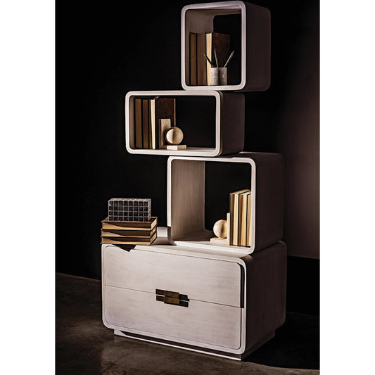 Belini Bookcase by Noir in white wash. Made from mahogany in a eclectic & global style.