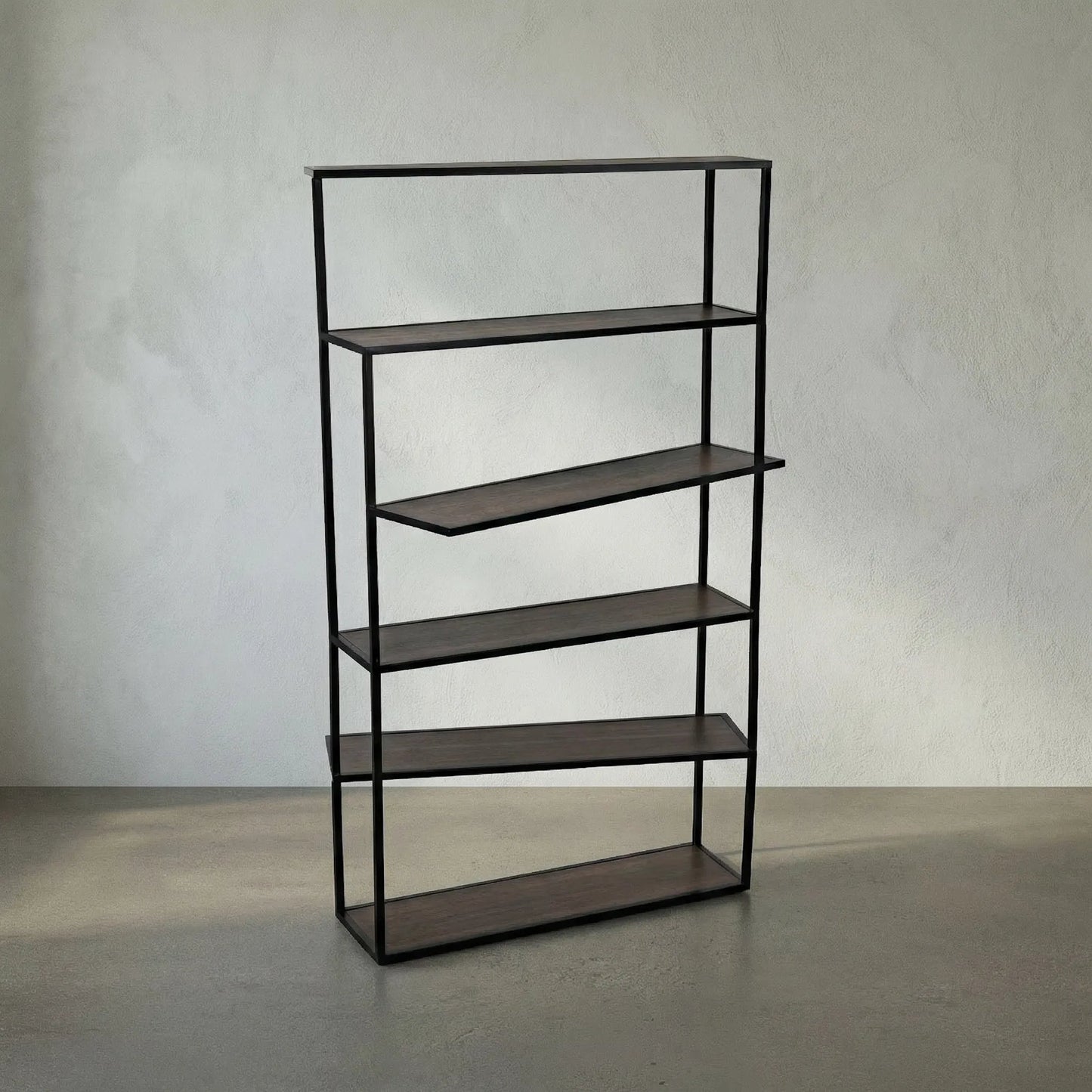 011 SI-1957047 | Lifestyle | Verso Bookcase by Noir in dark walnut, matte black. Made from industrial steel and veneer shelves in a modern style.