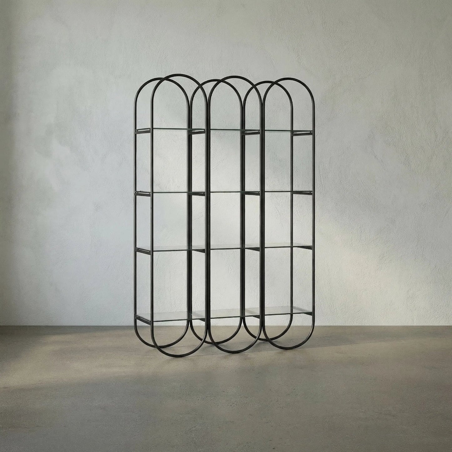 004 SI-2298767 | Lifestyle | Ulla Bookcase by Noir in matte black. Made from industrial steel, glass in a modern style.