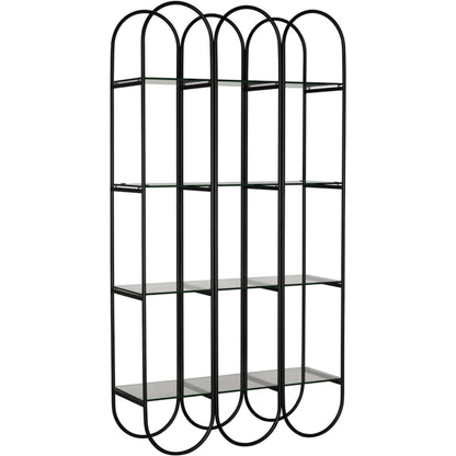 Ulla Bookcase by Noir in matte black. Made from industrial steel, glass in a modern style.