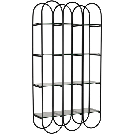 Ulla Bookcase by Noir in matte black. Made from industrial steel, glass in a unique style.