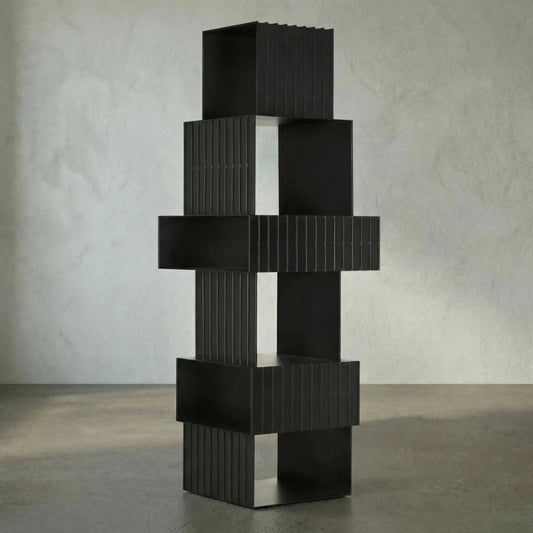 Fujimoto Bookcase by Noir in matte black. Made from industrial steel, decorative glass in a modern style.