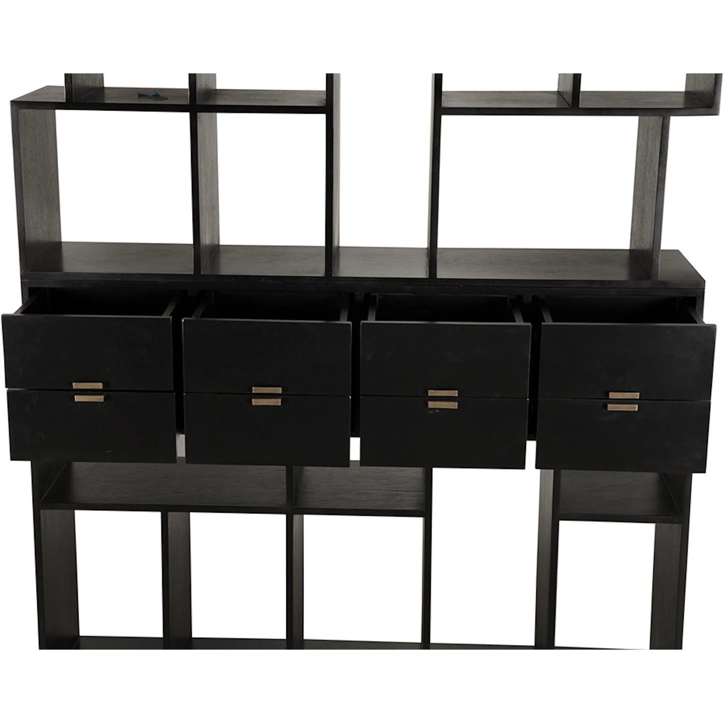 005 SI-2513485 | Closeup | Grobius Bookcase by Noir in hand rubbed black. Made from mahogany, veneer, brass pull in a modern style.