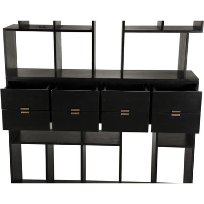 Grobius Bookcase by Noir in hand rubbed black. Made from mahogany, veneer, brass pull in a modern style.