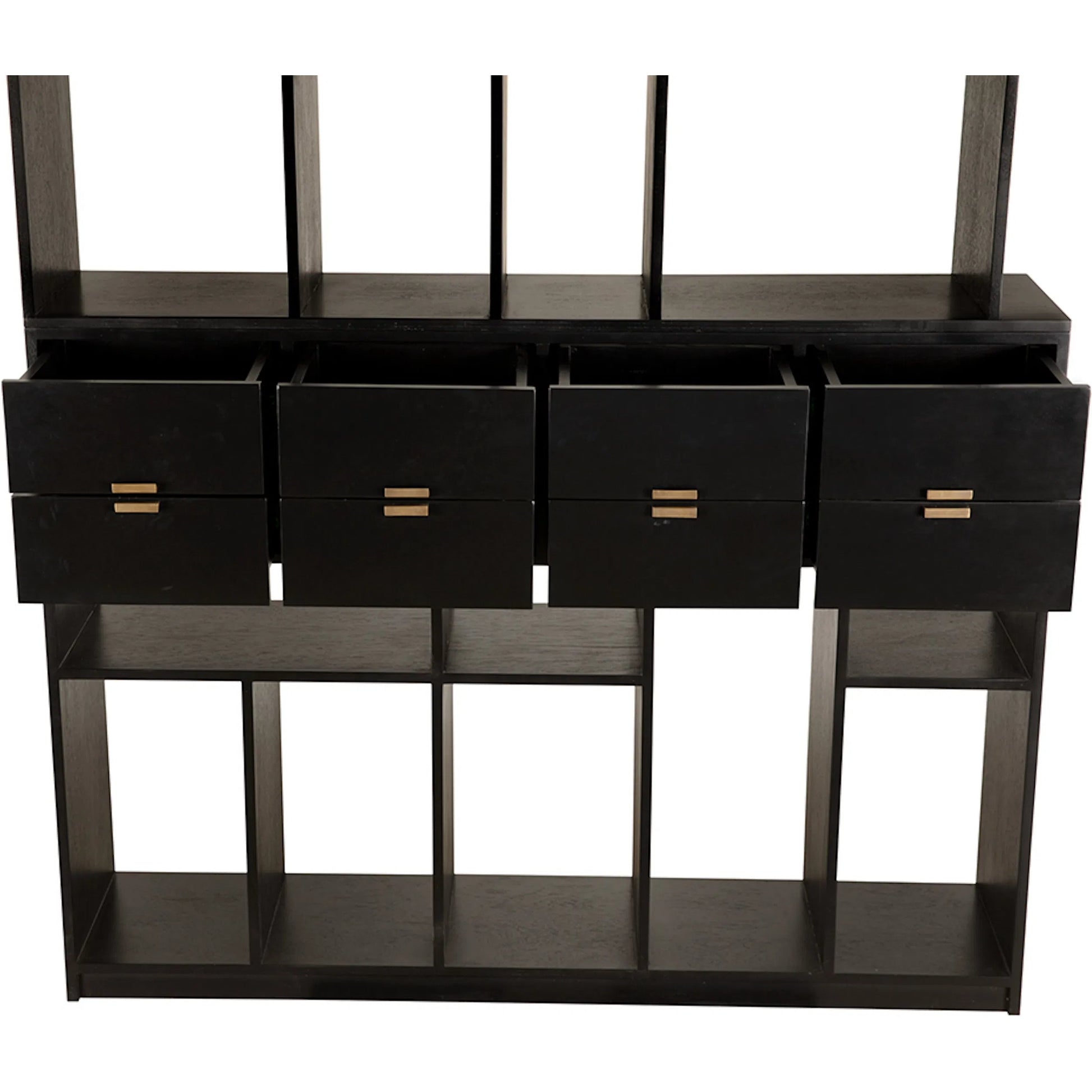 Grobius Bookcase by Noir in hand rubbed black. Made from mahogany, veneer, brass pull in a modern style.
