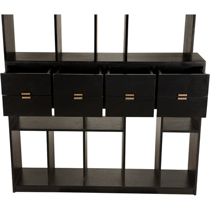 Grobius Bookcase by Noir in hand rubbed black. Made from mahogany, veneer, brass pull in a modern style.