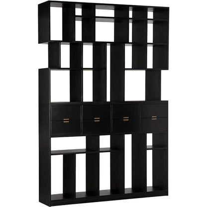Grobius Bookcase by Noir in hand rubbed black. Made from mahogany, veneer, brass pull in a modern style.