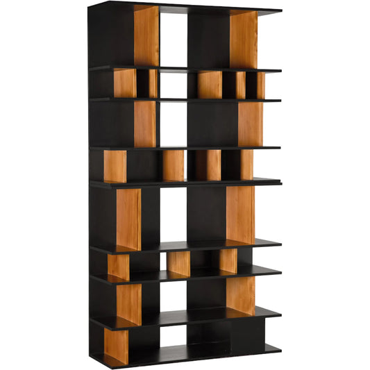 R. Morton Bookcase by Noir in natural teak, hand rubbed black. Made from teak, veneer in a modern style.